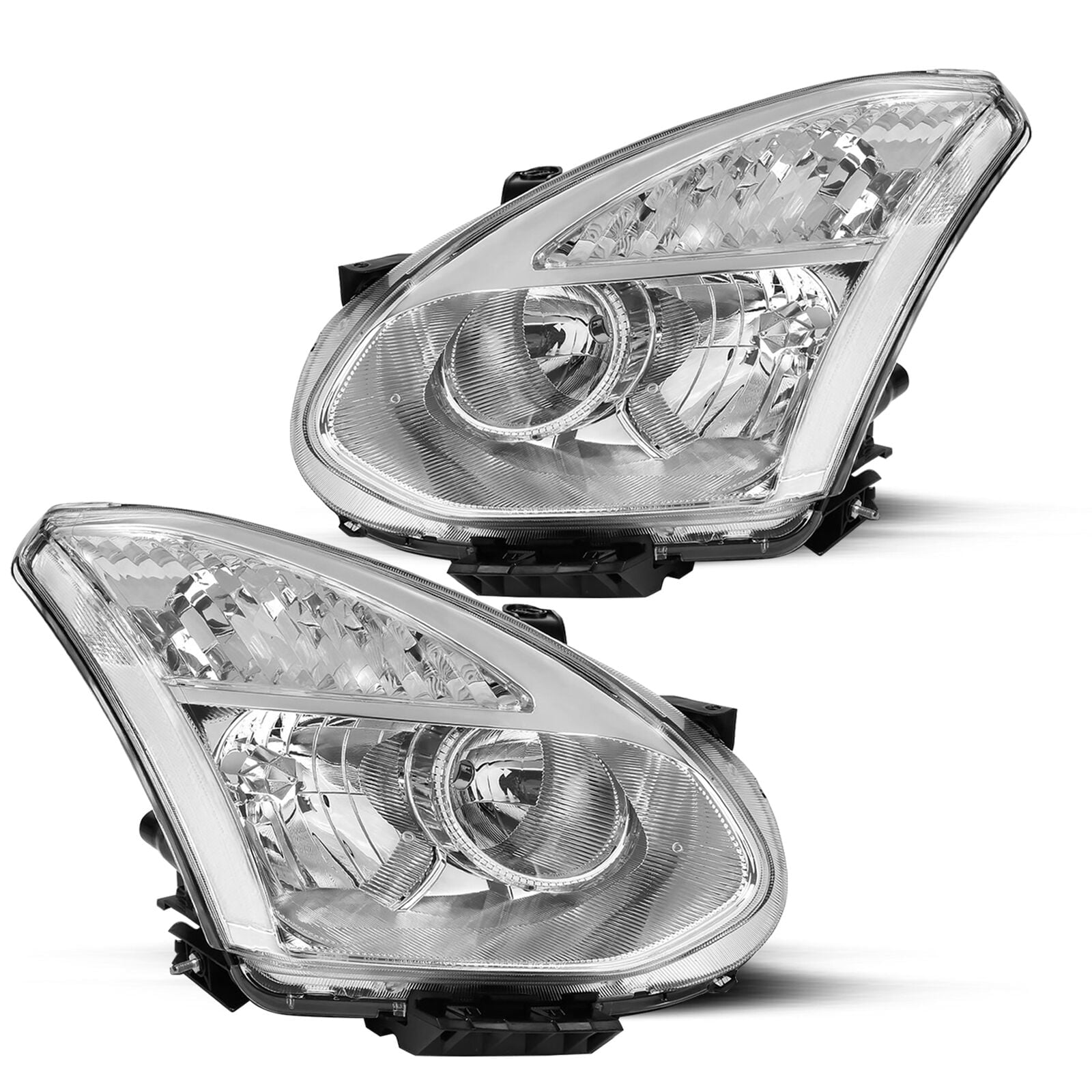 Headlights Assembly For 2008-2013 Nissan Rogue Chrome Clear Headlamps Left+Right