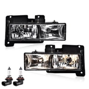 Headlights Assembly Front Headlamp Pair Fit for 1994-1998 GMC C/K 1500 2500 Sierra Yukon Suburban Bumper Headlamps, Clear Lens Chrome Housing Amber Reflector NO LED,faros delanteros Assembly