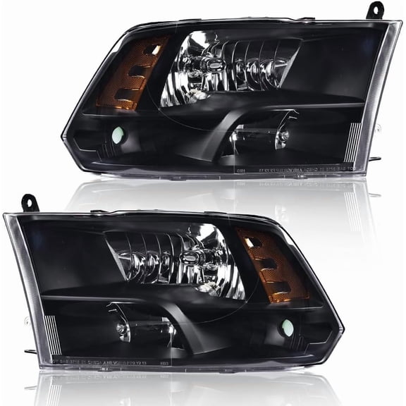 Headlights Assembly (Only for Quad Models) Compatible with 2009-2012 Dodge Ram 1500 2500 3500 (Not Fit Dual Beam, Not Fit One Hole) Head Lamps Clear Lens Chrome Housing Amber Reflector