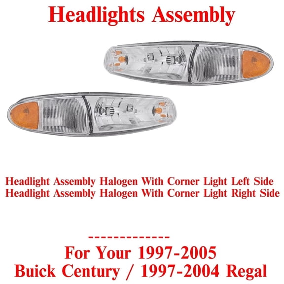 Headlights Assembly With Corner Lights For 1997-2005 Buick Century / 97-04 Regal