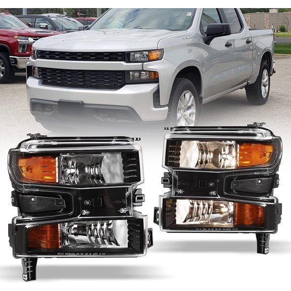 Headlights Assembly for 2019 2020 2021 Chevy Silverado 1500|2022 Chevrolet Silverado 1500 LTD Only,HeadLights Halogen Lamps Replacement Pair
