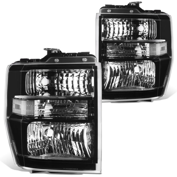 Headlights Black/Clear Pair for 2008-2021 Ford E-150/250/350Sd/450Sd F650 F750