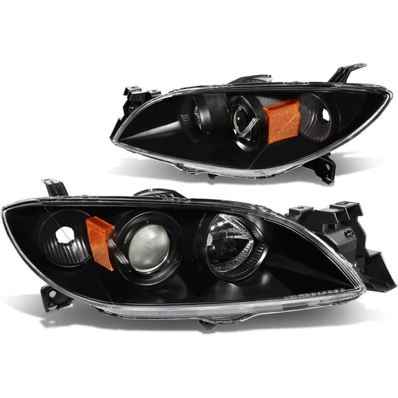 Headlights Black Housing Projector Amber Corner Compatible with 04-09 Maz 3 Sedan 4-Door