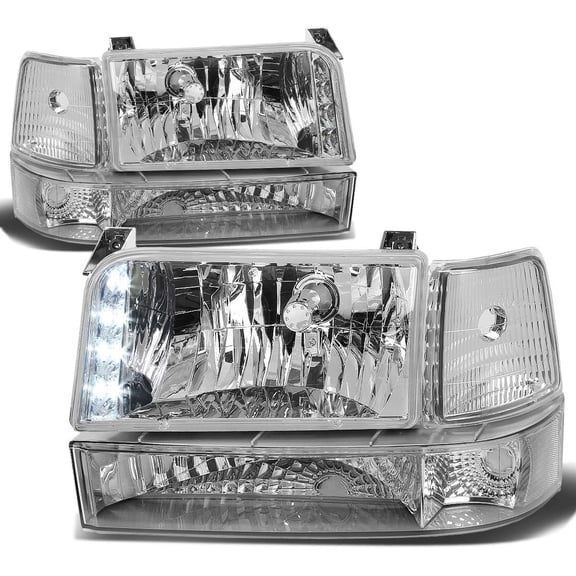 Headlights Chrome Amber Corner Signal+Bumper Compatible with 92-96 Ford F150/F250/F350/Bronco