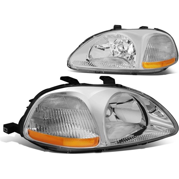 Headlights Chrome Housing Amber Corner Lamps for 1996-1998 Honda Civic Ek Ej Em