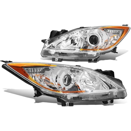 Headlights Chrome Housing Amber Side Projector OE Replacement for 10-13 Mazda 3