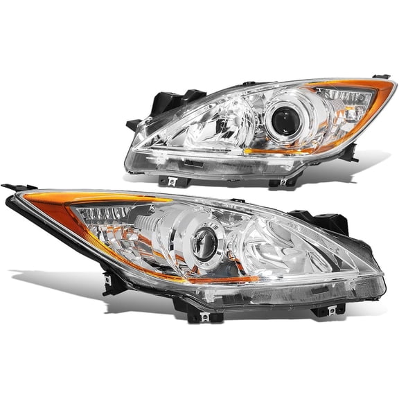 Headlights Chrome Housing Amber Side Projector OE Replacement for 10-13 Mazda 3