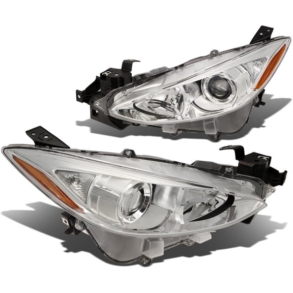 Headlights Chrome Housing Amber Side Projector OE Replacement Compatible with 14-16 Mazda 3
