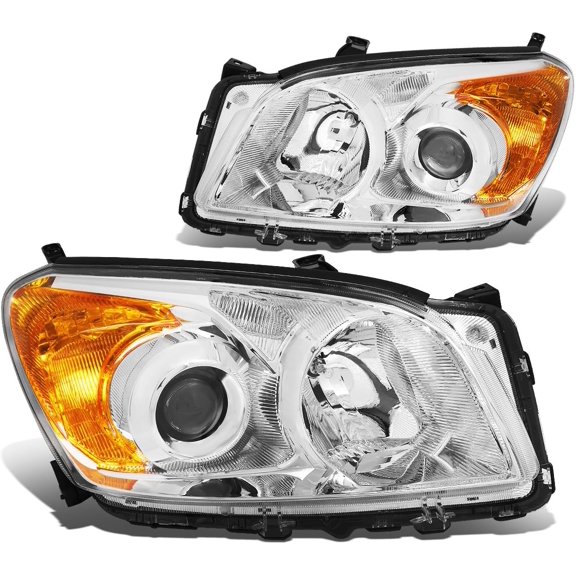 Headlights Chrome Housing Amber Signal Projector Pair OE Upgrade Compatible with 09-12 Rav4