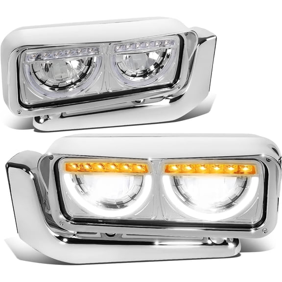 Headlights Chrome LED Halo Ring DRL Signal for 1981-2021 Peterbilt 359 379 389