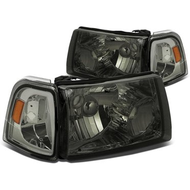 Motor-1 Chrome Housing Headlights For Ford Ranger 2001-2011 - Clear Lens, Amber Reflector