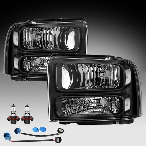 Headlights For 1999-2004 Ford F250 F350 Ford Super Duty Excursion Conversion Black Clear