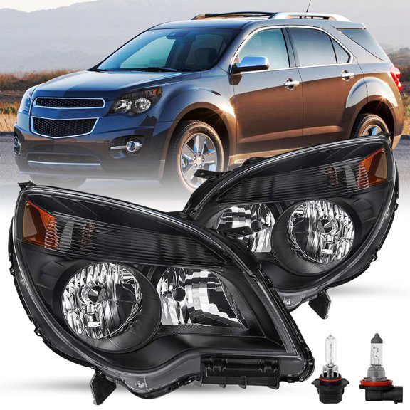 Headlights For 2010-2015 Chevy Equinox LS / LT Black Halogen Headlamps With Bulb