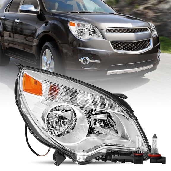 Headlights For 2010-2015 Chevy Equinox LS / LT Halogen Chrome Amber w/ Bulbs