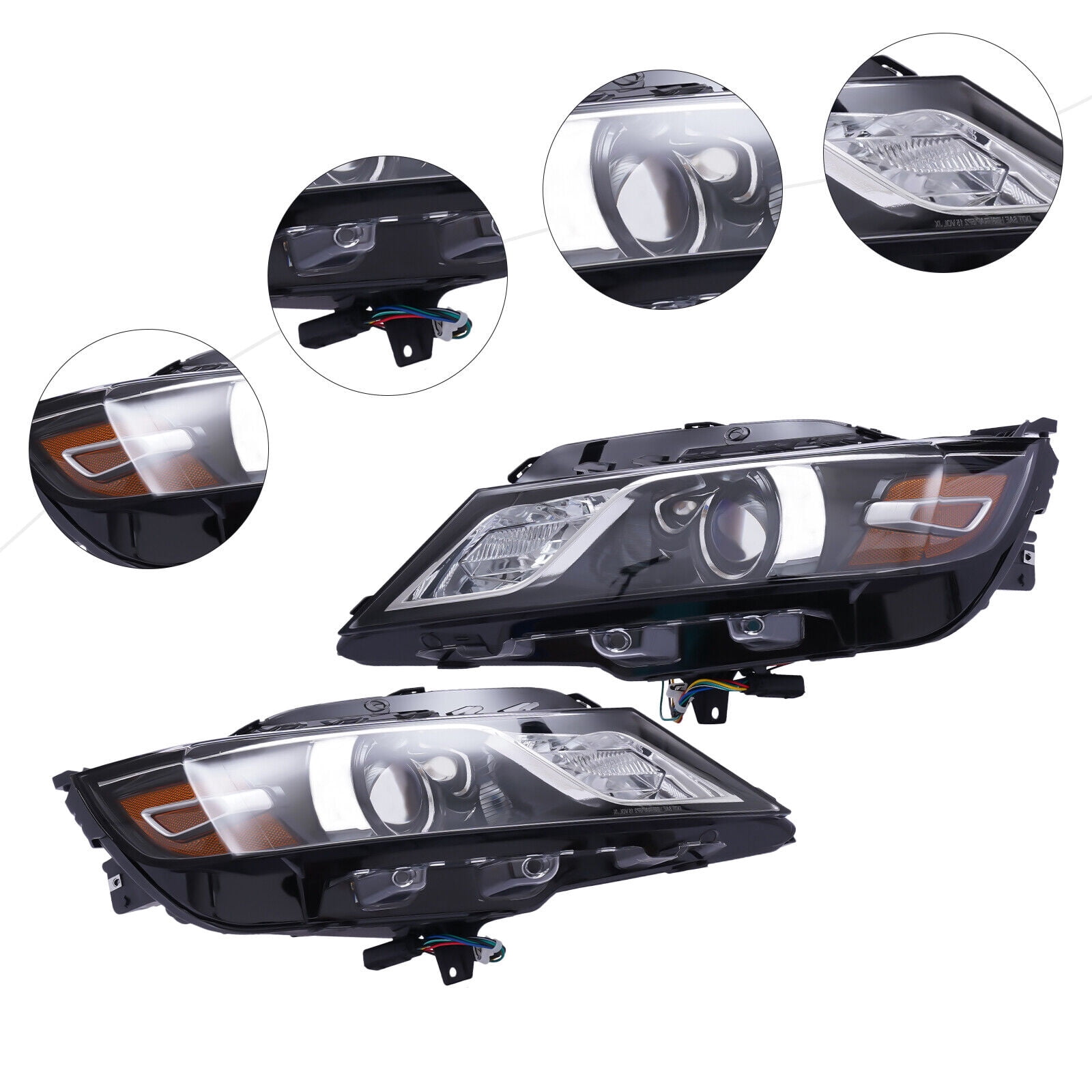 Halogen Headlight Assembly Pair For 2015-2020 Chevrolet Impala - Black Housing, DOT/SAE Certified
