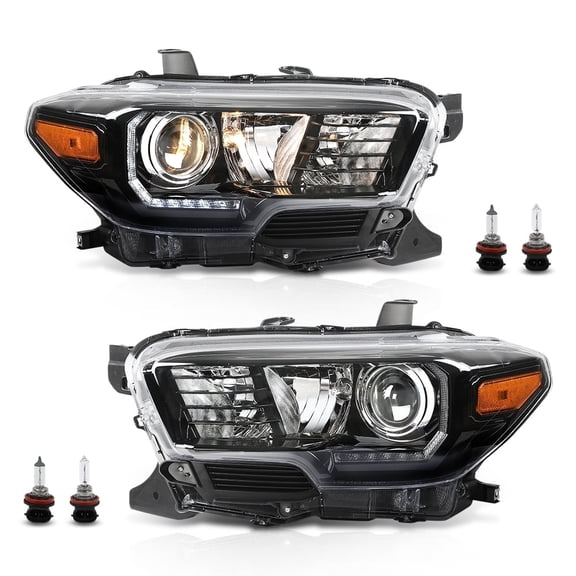 Headlights Headlamps w/LED DRL Clear Lens Black Housing Amber Reflector Left Right Fit For 2016-2022 Toyota Tacoma