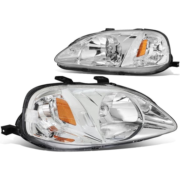Headlights Jdm Type-R Look Chrome Housing Amber for Honda Civic 1999-2000 Ek