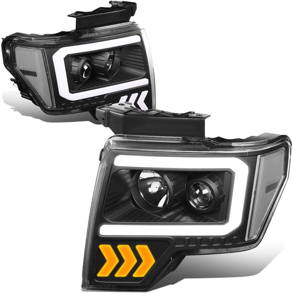 Headlights LED Arrow Turn Signal Projector Black/Clear Compatible with 2009-2014 Fd F-150