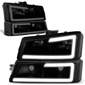Headlights LED DRL Bar Bumper Lamp Tinted Lens Compatible with 2003-2007 Silverado Avalanche