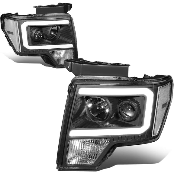 Headlights LED DRL Projector Headlamps Black/Clear Compatible with 2009-2014 Fd F-150 F150