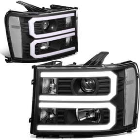 Headlights LED DRL Projector Lamps Black/Clear Compatible with 2007-2014 GMC Sierra U-Shaped
