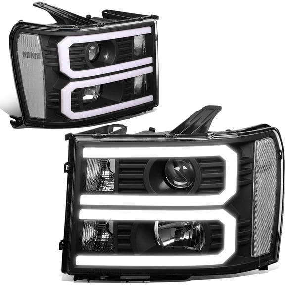 Headlights LED DRL Projector Lamps Black/Clear Compatible with 2007-2014 GMC Sierra U-Shaped