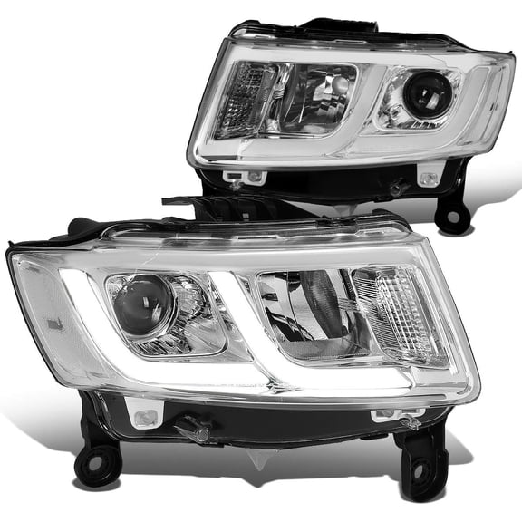 Headlights LED DRL Projector /Lamps Chrome/Clear Compatible with 2014-2016 Jp Grand Cherokee