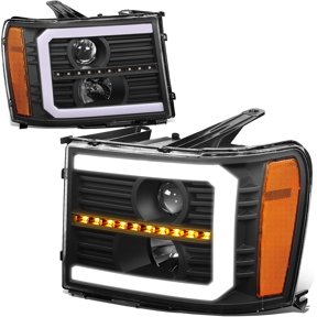 Headlights LED DRL+Sequential Signal Projector Lamp Compatible with 2007-2014 Sierra GMT900