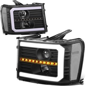 Headlights LED DRL+Sequential Signal Projector Compatible with 2007-2014 GMC Sierra GMT900