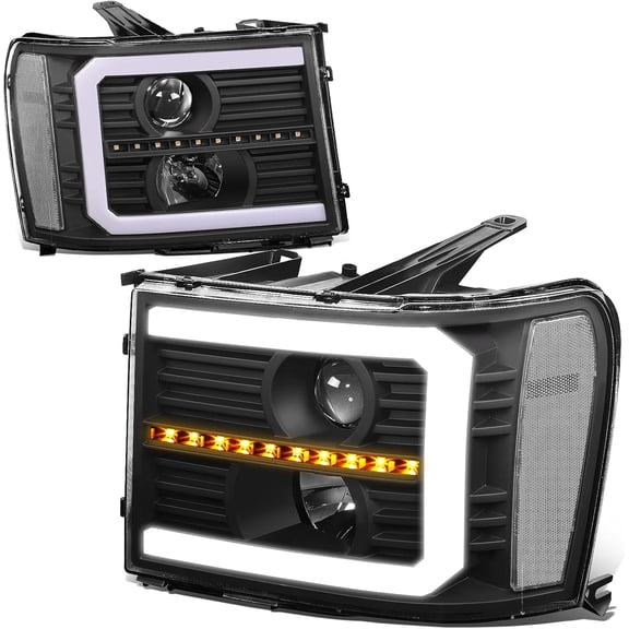 Headlights LED DRL+Sequential Signal Projector Compatible with 2007-2014 GMC Sierra GMT900
