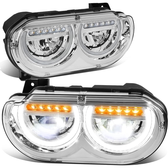 Headlights LED DRL Sequential Turn Signal Chrome Compatible with 2008-2014 Dodge Challenger
