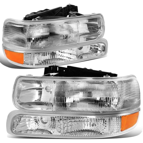 Headlights OE Chrome/Clear +Bumper Lamps for 1999-2006 Chevy Silverado Suburban Tah