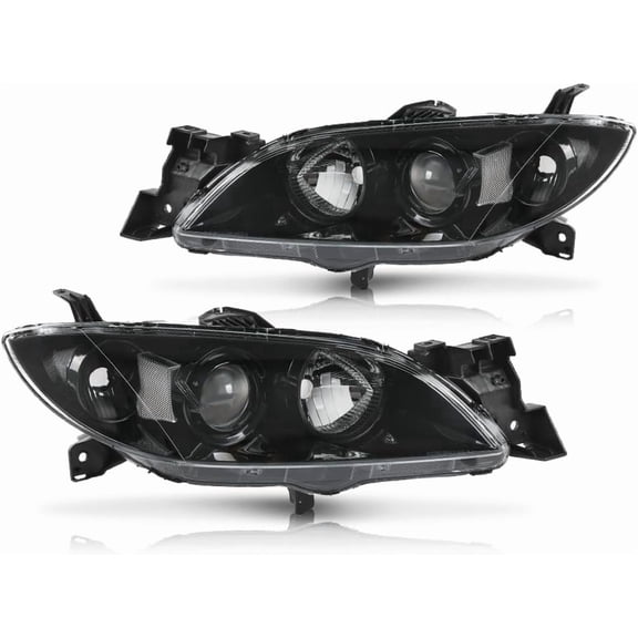 Headlights Pair Compatible with Mazda 3 4-Door Sedan 2004 2005 2006 2007 2008 2009, NOT fit Hatchback/Factory HID Models Clear Lens Black Housing Clear Reflector BN8P510L0C BN8P510K0C