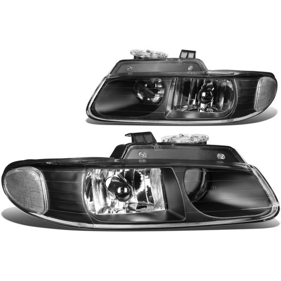Headlights Pair Projector Black Clear for 1996-1999 Caravan Voyager W/Quad Lamps