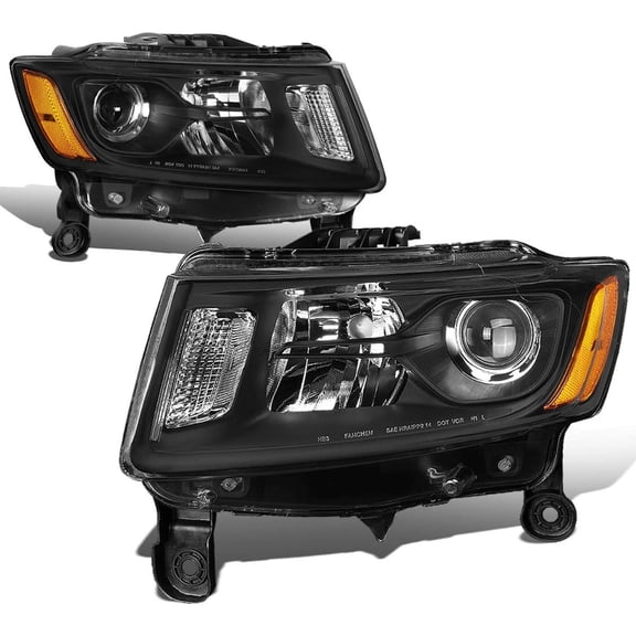 Headlights Pair Projector /Lamps Black/Amber for 2014-2016 Jeep Grand Cherokee WK2