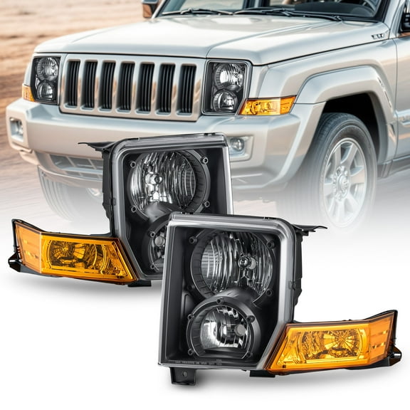 Headlights for 2006-2010 Jeep Commander with Black Housing CH2518117 CH2519117