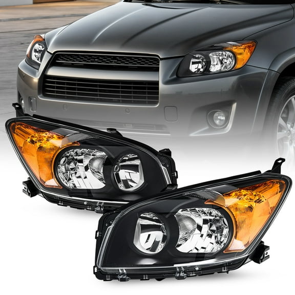 Headlights for 2009-2012 Toyota RAV4 Black Amber Headlamps Left Right Pair