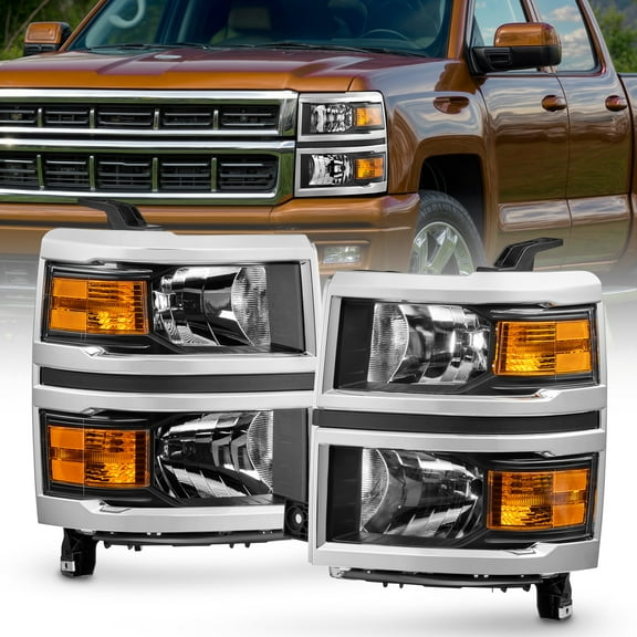 Headlights for 2014-2015 Chevy Silverado 1500 Chrome Black Headlamps LH&RH Pair