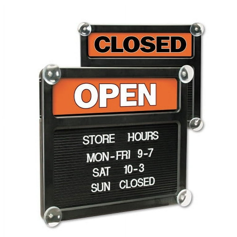 Double-Sided Open/Closed Sign w/Plastic Push Characters, 14.38 x 12.38 Double-Sided Open/Closed Sign w/Plastic Push Characters, 14.38 x 12.38