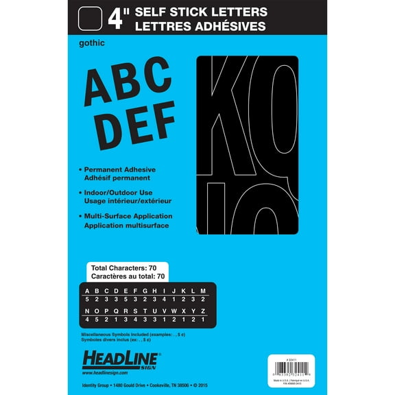 Headline/Geotype Vinyl Lettering, Gothic, 4", Black Captial Letters