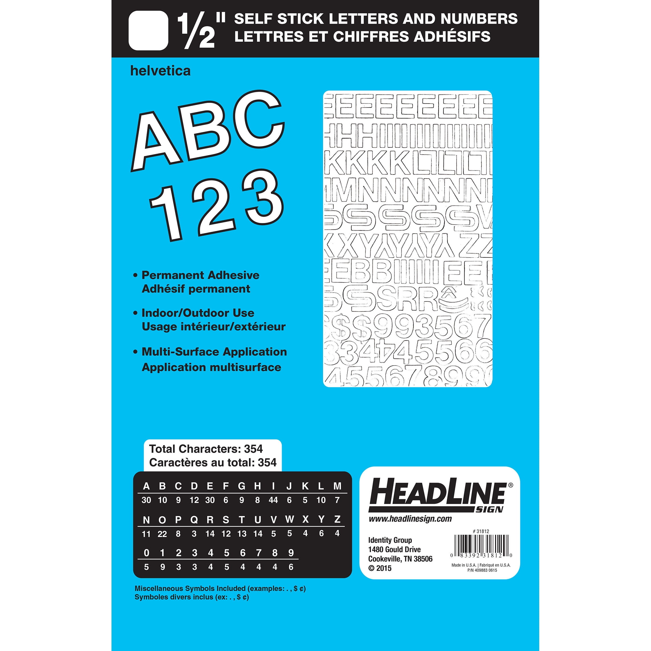 White 1/2-Inch Vinyl Stick-On Letters and Numbers Sheet