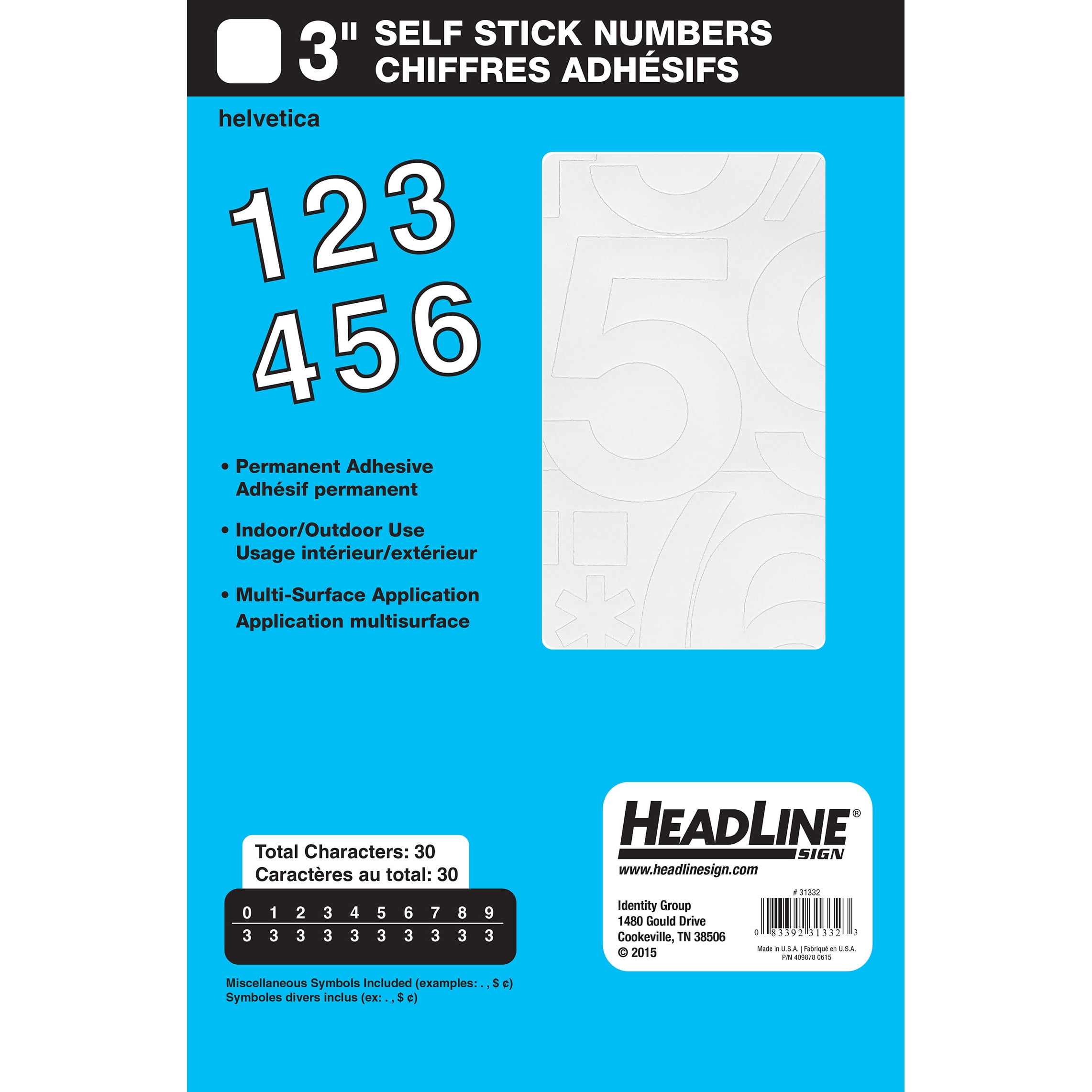 Headline/Geotype Vinyl Lettering, Helvetica, 3", White Numbers