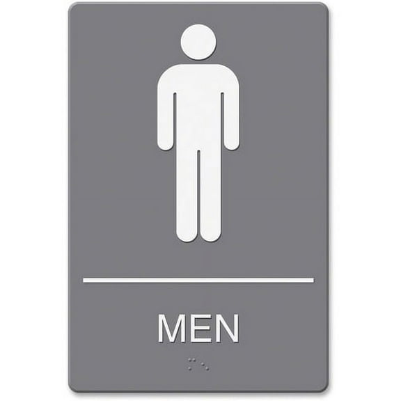 Headline Signs ADA MEN Restroom Sign - 1 Each - Men Print/Message - 6" Width - Adhesive, Braille - Plastic - White, Gray | Bundle of 5 Each