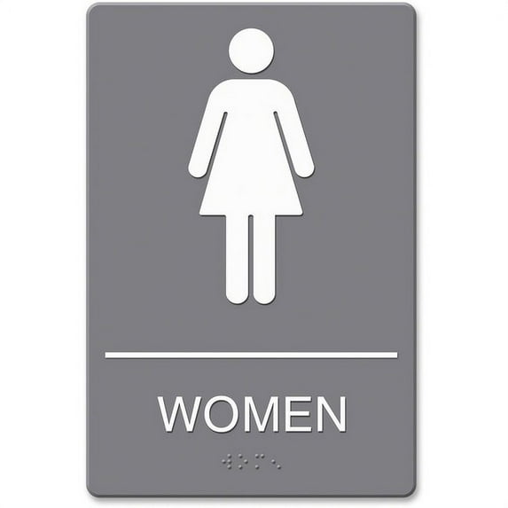 Headline Signs ADA WOMEN Restroom Sign - 1 Each - Women Print/Message - 6" Width - Adhesive, Braille - Plastic - Gray | Bundle of 10 Each