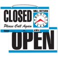 thumbnail image 1 of Headline Signs OPEN/CLOSED 2-sided Sign - 1 Each - Open/Closed/Please Call Again/Will Return Print/Message - 11.5" Width - Rectangular Shape - Customizable Time - Plastic - Wh | Bundle of 2 Each, 1 of 1