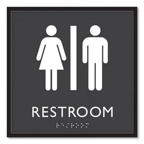 8 in. x 8 in. Unisex Restroom Plastic ADA Sign - Clear/White
