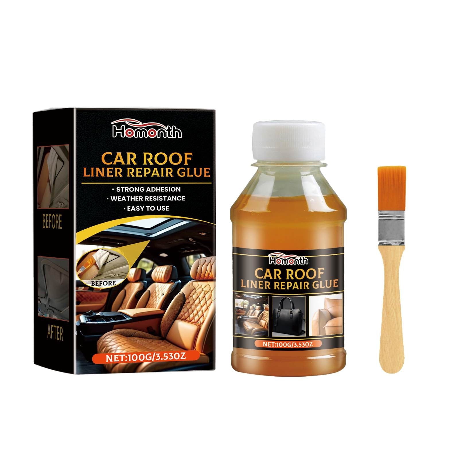 Headliner Repair Glue,Headliner & Fabric Adhesive, Car Roof Fabric Glue with Brush,for Automotive Headliners, Carpets, and Fabrics  Heat Resistant, Quick-Drying,
