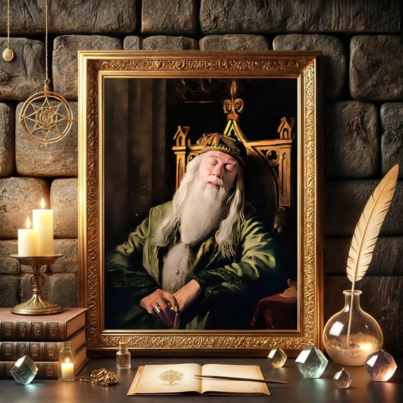 Headmaster Albus Sleeping Poster, Wizard School Wall Art, Unframed Paper Poster 24x36in