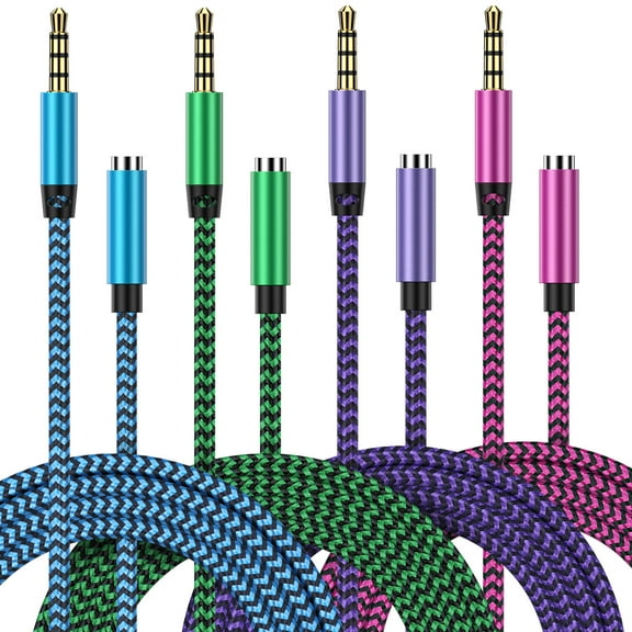 Headphone Adapter Headset Spliter,AILKIN 4PACK 3.5mm Male to Female Stereo Jack Audio Extension Cord 3.5mm Headphone Extension Cable 6ft Compatible for iPhone,Gaming,Amplifier,Speaker,Media Player