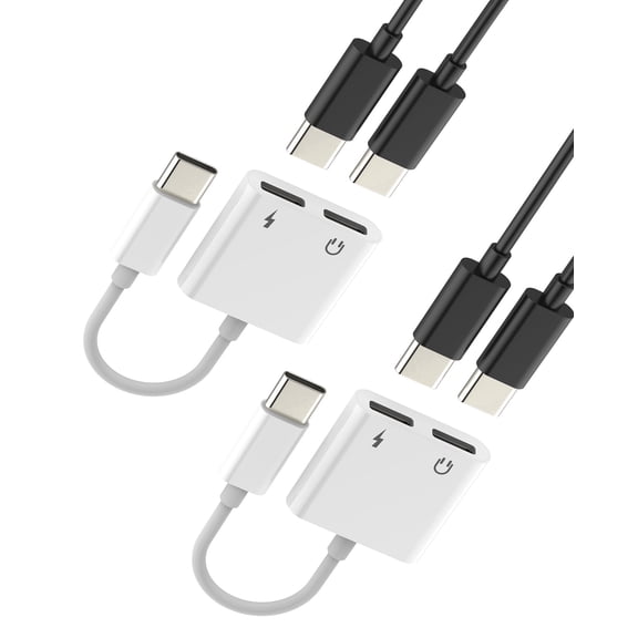 for iPhone USB C to Headphone Adapter Dual Type C Jack Audio Charger Dongle Splitter(2 Pack)Compatible for Samsung S21 Galaxy Z Flip 5 for Apple 15 Pro Max Plus for iPad 10、Air 4/5、Mini6、12.9 Aux